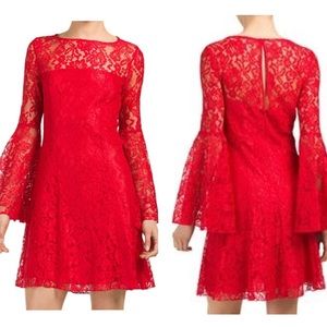 Jay Godfrey Mainden Red Bell Sleeve Lace Dress